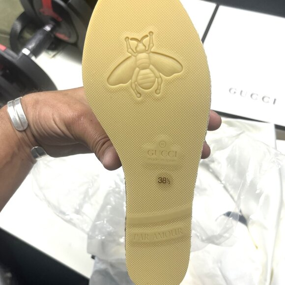 GUCCI SHOES HERITAGE PILAR LAME SILVER GG PLATFORM ESPADRILLE WEDGES 38.5 US 8 - Picture 16 of 16